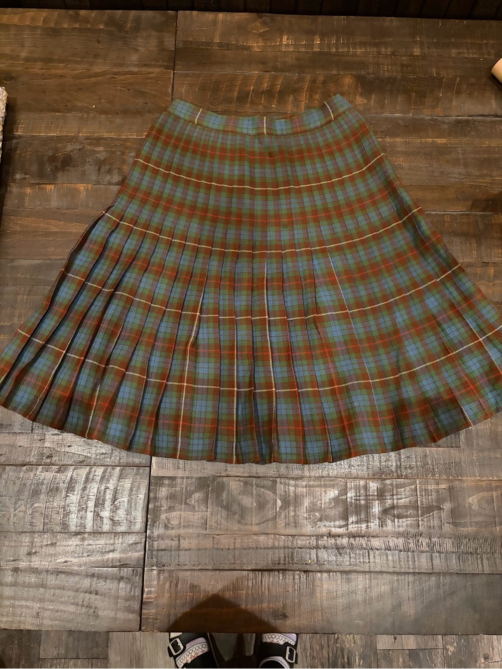 Vintage Aljean of Canada Plaid Tartan Pleated Wool Kilt Skirt Size 16 Green Blue